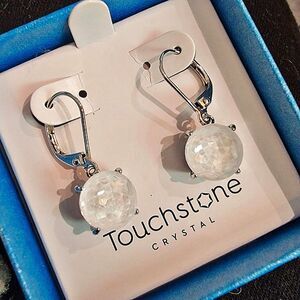 #Touchstone Crystal Ella Earrings Electric White Rhodium Plate #NIB #NWT